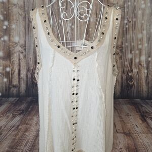 Cream Embellished Sleeveless Top - Elegant Women's Summer Tank